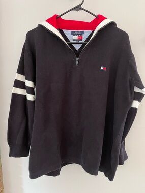 Tommy Hilfiger Black Quarter-Zip Hooded Sweater